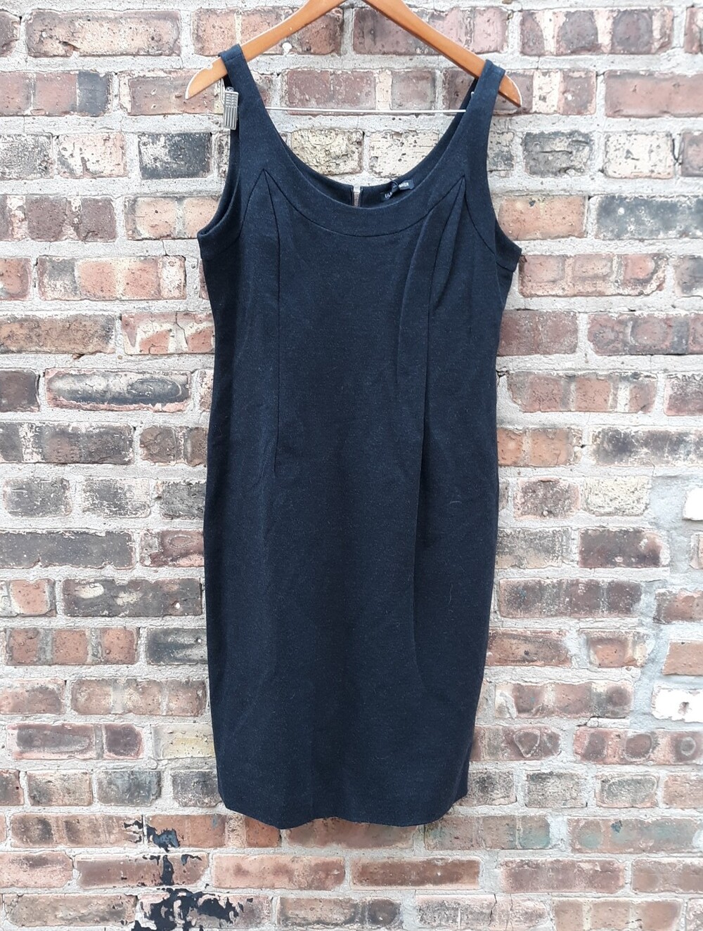 Eileen Fisher Charcoal Grey Sheath Midi Dress Italian Fabric Silk Lined NWT M